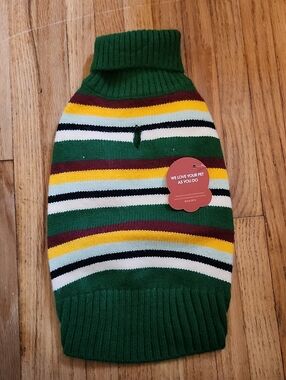 Green Striped Dog Sweater - Classic Knit Size M